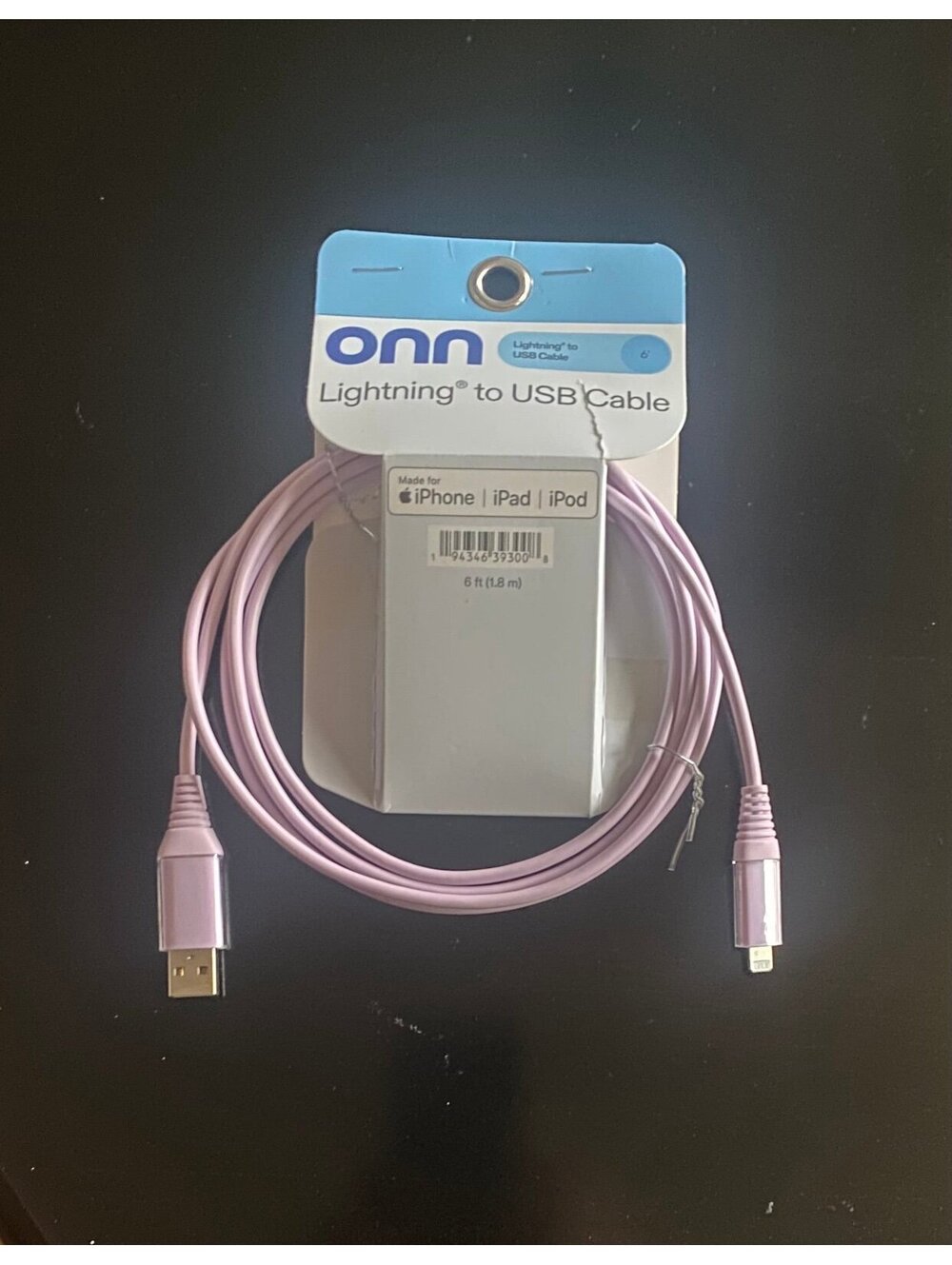 Onn 6ft Lightning to USB Charging Cable Light Purple